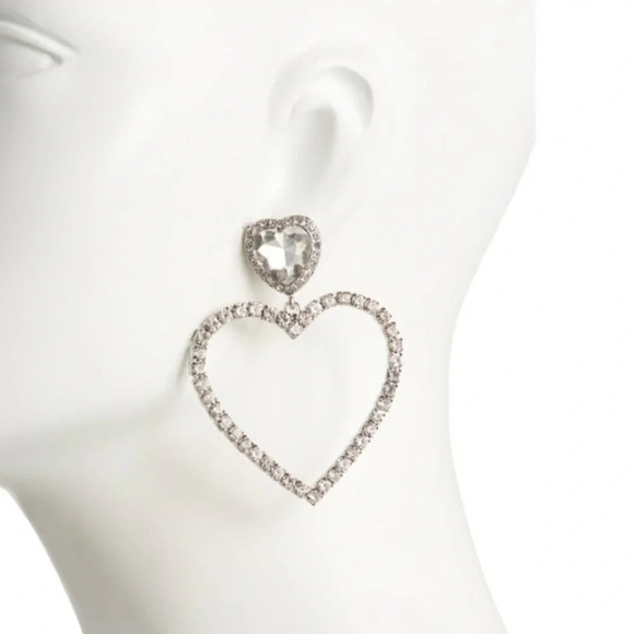 Kenneth Jay Lane Crystal Heart Silver Earrings - Picture 3 of 4
